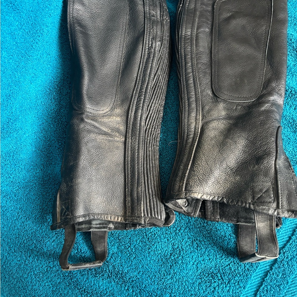 Black Leather Horse Riding Half Chaps Equestrian Ride Gear